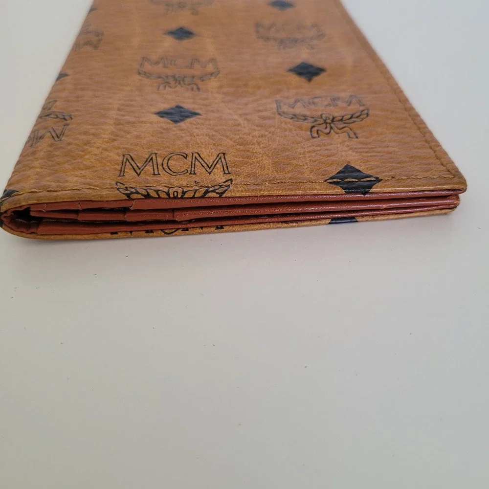 MCM Visetos Monogram Cognac Leather Long Bifold Wallet Michael Cromer Handmade